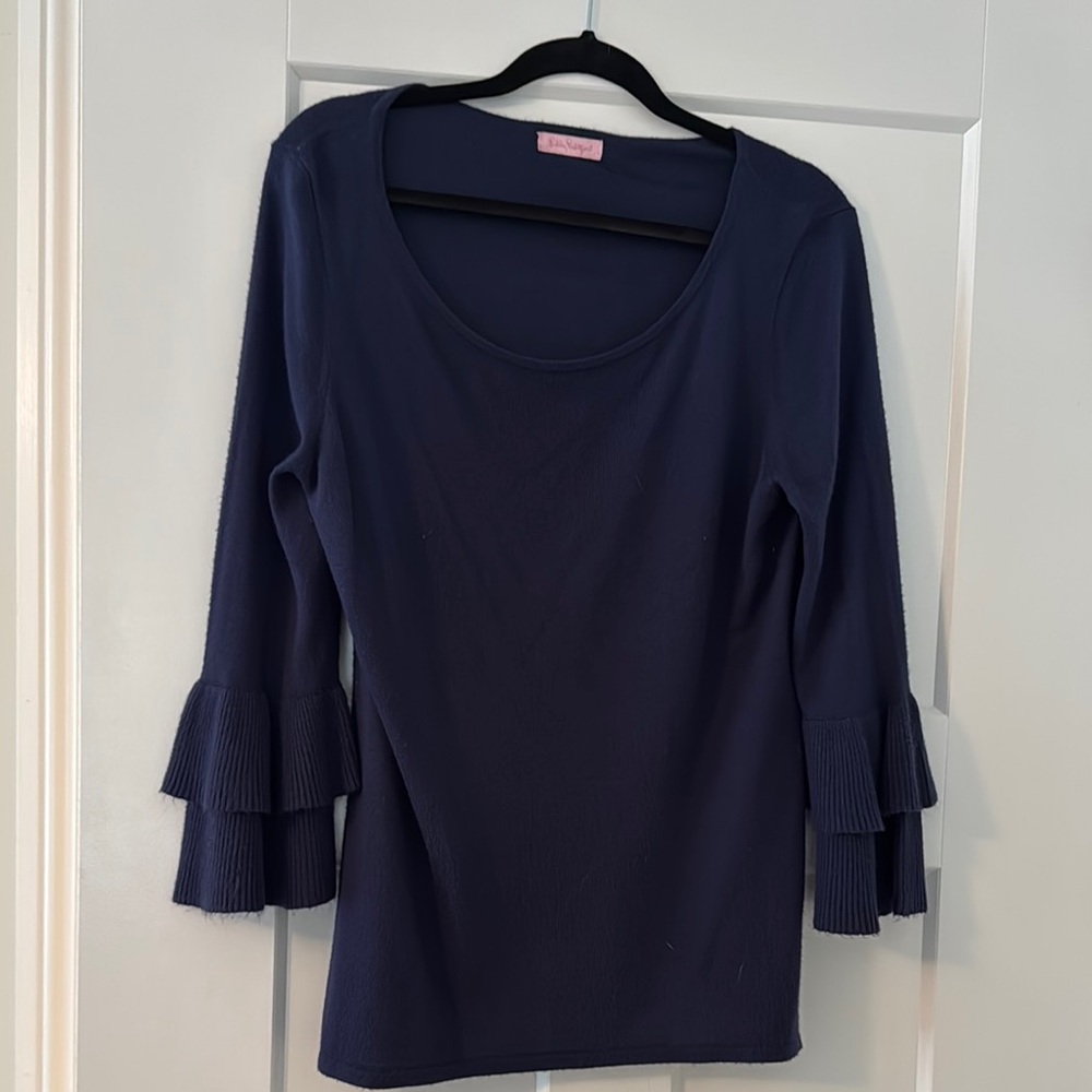 Lilly Pulitzer Blue Ruffled Bell Sleeve Sweater